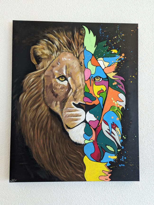 street art, graffiti, painting, lion, Löwe, canvas, Leinwand, abstract