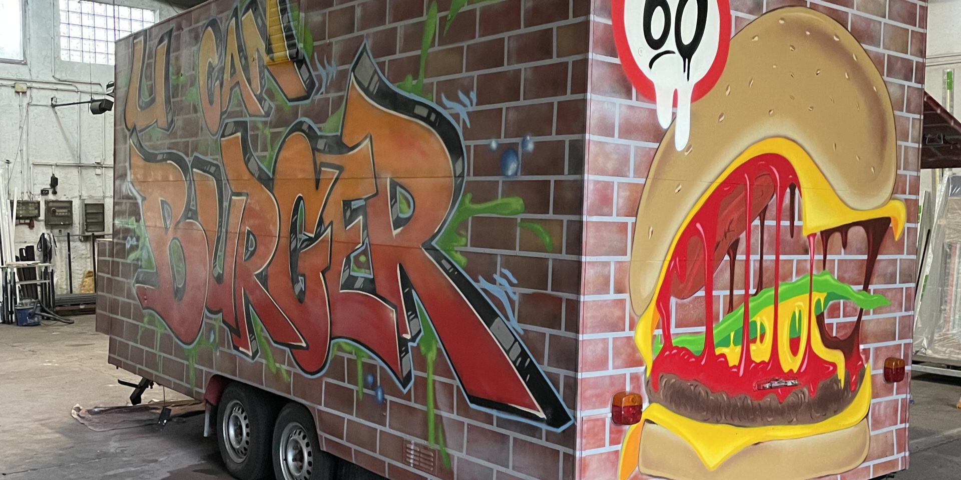 street art, mural, graffiti, character, urban art, food truck, burger