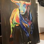 street art, graffiti, painting, bull, canvas, Leinwand