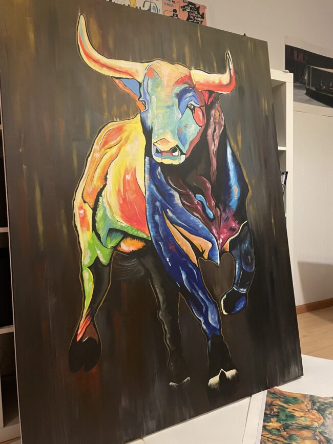 street art, graffiti, painting, bull, canvas, Leinwand